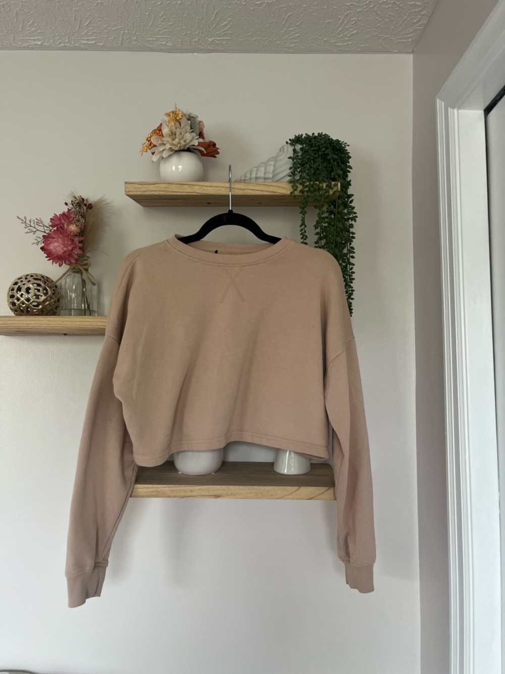 Cropped Beige/Tan Crewneck Sweatshirt